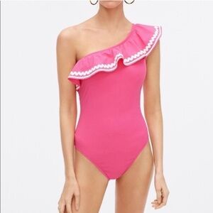 J.Crew Pink One Shoulder One Piece Swimsuit w Ruffle & Rick Rack Size 6